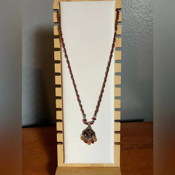 Vintage Y2K Red and Gold Beaded Necklace- Ribbon woven through chain- 18” - Picture 1 of 5